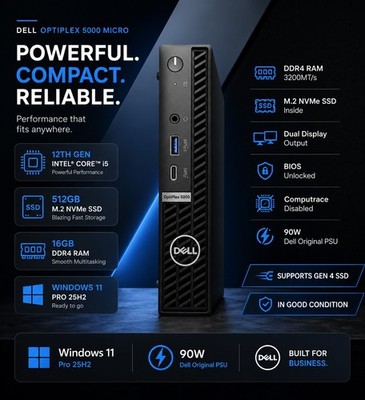 Dell Optiplex 5000 (Micro)PC-System Intel Core i5-12600T 16GB RAM 256GB SSD WiFi