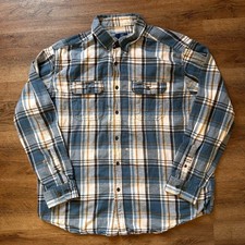 George Casual Button Down Mens XL Blue White Plaid Rugged Flannel Shirt