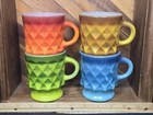 Vintage Fire King Kimberly Diamond Pattern Coffee Mug Cup Lot Of 4 Diff Colors