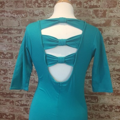Wet Seal size M Green Elbow Sleeve Tunic Top Dress with Bow Back