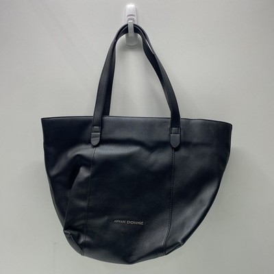 Armani Exchange Black Pebbled Logo Tote Bag Large Shoulder Bag