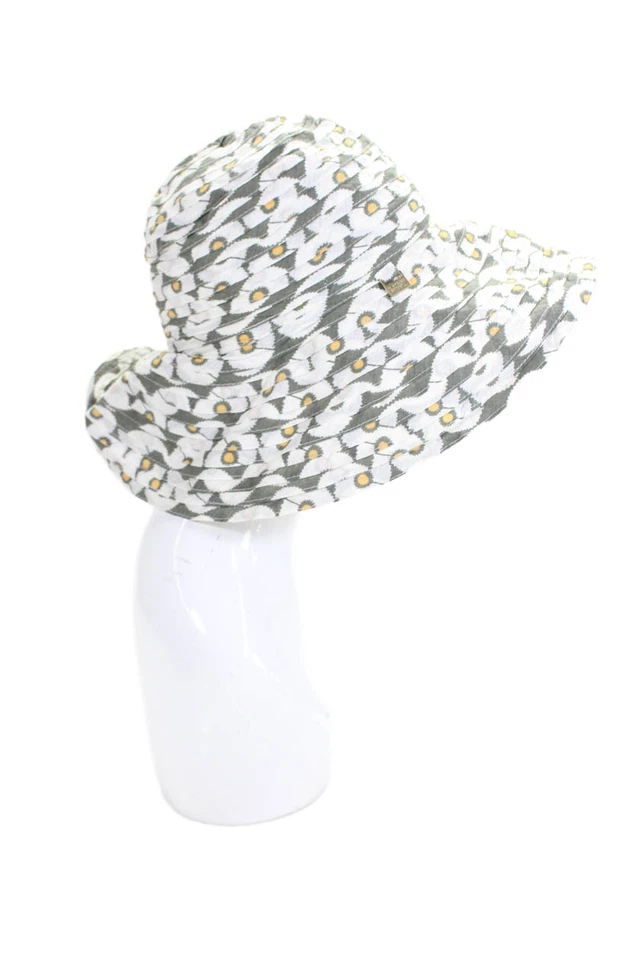 Badgley Mischka Womens Pleated Floral Wide Brim Sun Hat Bucket Hat Gray Size OS - Image 3 of 4