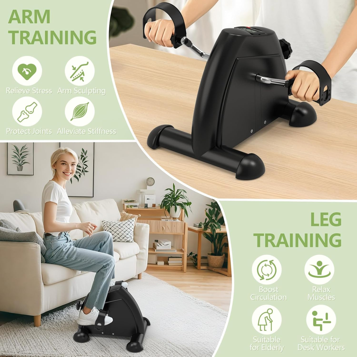 Under Desk Elliptical & Mini Exercise Bike – Seated Electric Leg Exerciser & Mag