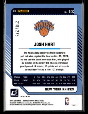 2024-25 Donruss Optic #102 Josh Hart Pink Glitter #/275 | eBay