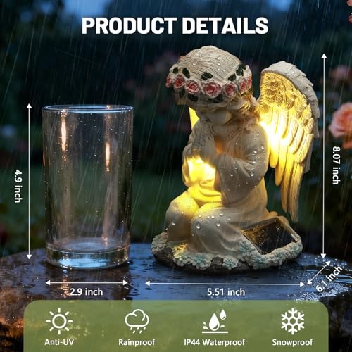 Solar Garden Statue, Outdoor Decoration Lawn Ornaments for Yard, Praying Angel thumbnail 6