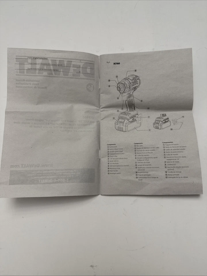 DeWalt DCF860 20V Max XR Brushless 3-Speed High Torque Instruction Manual Only V - Image 2 of 2