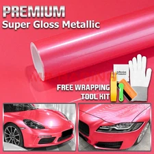 Premium Super Gloss Metallic Pink Vinyl Car Wrap Sticker Decal Sheet Film DIY