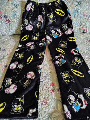 Batman & Hello Kitty Men's Black Fleece Graphic Print Pajama Pants L Drawstring
