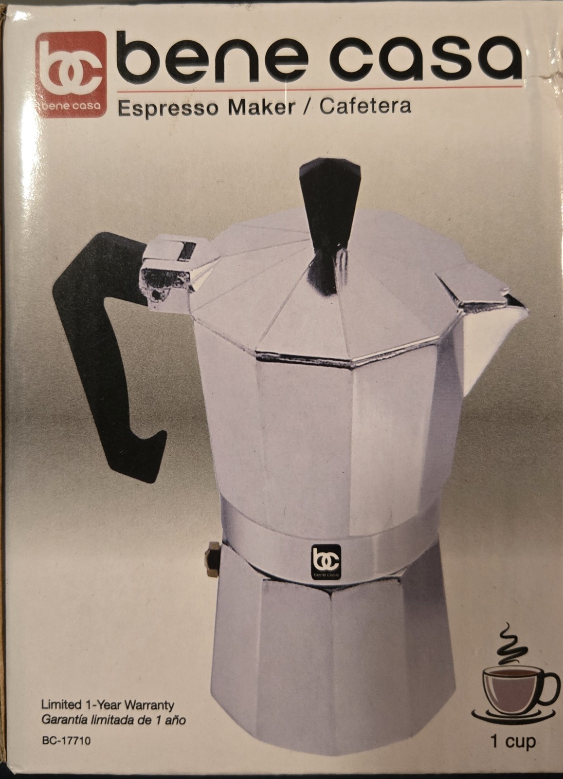 1 Cup.  Aluminum Moka Pot For Single Shot Coffee - New