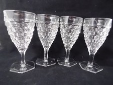 4 FOSTORIA AMERICAN Stemmed Goblets 6 7/8 Hex...