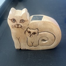 Hand Carved Wooden Nested Cat Puzzle. Hecho A Mano. Argentina 2004