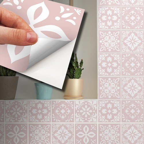Walplus Sevilla Ligh Pink Spanish Wall Tile Sticker Peel and Pink 72 pieces