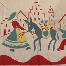 VINTAGE TABLECLOTH NOVELTY DOROTHY MORGAN PAINTED FOLK ART 46” Square