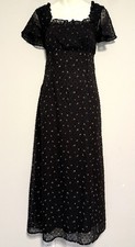 Lulus Babydoll Maxi Dress Sz S Black Mesh Overlay Milkmaid Prairie