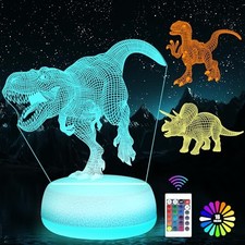 Dinosaur Night Light - 3D Acrylic 16 Color Changing Lamp with 3 Dino Patterns