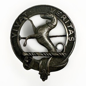 Vintage Sterling Silver Scottish Clan Stag Hound Brooch Vivat Veritas - 2inch