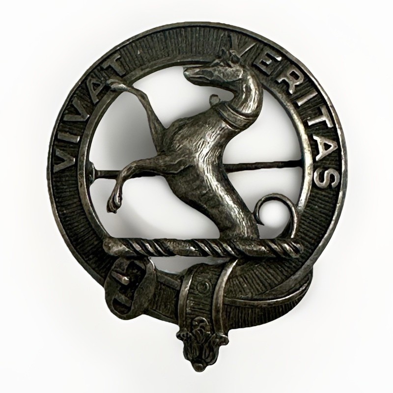 Vintage Sterling Silver Scottish Clan Stag Hound Brooch Vivat Veritas - 2inch