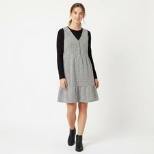 LOFT Houndstooth Tiered Babydoll Dress S Small Sleeveless V-Neck Button Placket