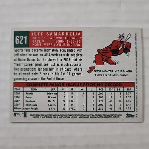 2008 Topps Heritage Black Back #621 Jeff Samardzija RC Chicago Cubs - Picture 2 of 2