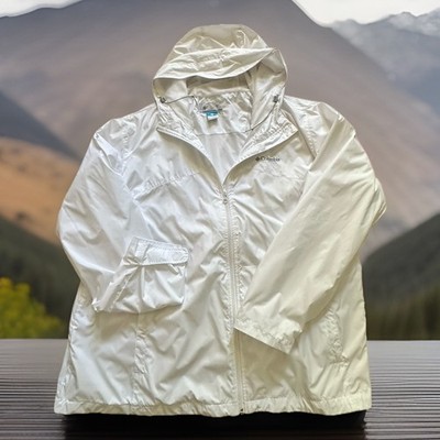Columbia White Windbreaker Jacket 3XL Plus Unisex Hooded Lightweight Full Zip