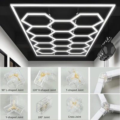 Geometric Hexagon Ceiling LED Strip Lights Custom Garage Bar Ceilings Light