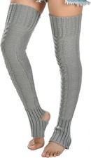 Women Cable Knitted Thigh high Leg Warmers Extra Long Stirrup Over Knee High