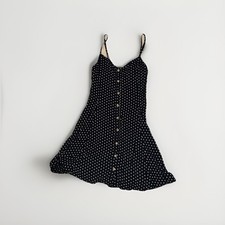 American Eagle Polka Dot Black Mini Lace Up Back Flowy Button Dress Women’s S