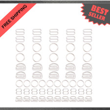 60Pcs Nylon Bra Strap Hooks Rings Slider Set for Sewing Swimsuit Lingerie Clear