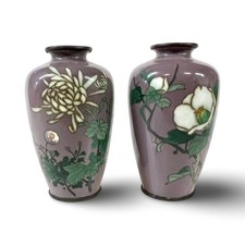 Pair of Miniature Japanese Meiji period cloisonne enamel vases floral