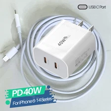 40W USB Type C Fast Charger PD Power Adapter Cable For iPhone 14/13/12/11/8/6/XS