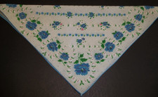 Vintage Niebieska Biała Kwiatowa Damska Chusteczka Hanky