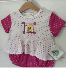 Vintage 1999 Looney Tunes Tweety Bird Romper Pink White 6-9 Months NWT