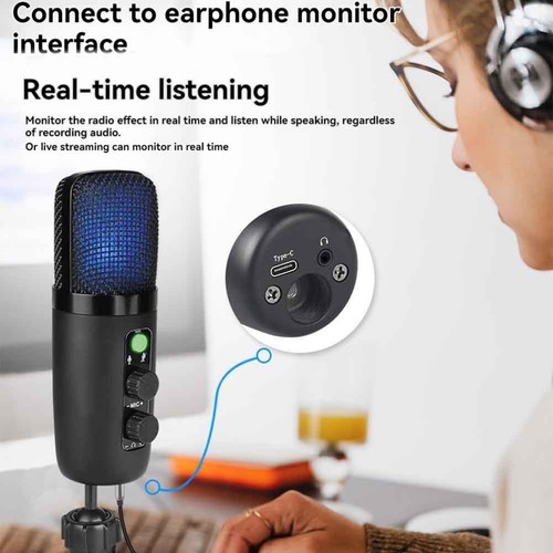 Microphone USB Condensateur Microphone Gaming pour PC avec Éclairage RVB Brillant3634 - Photo 9/10