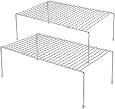 Kitchen Cabinet Shelf Organizer Set of 2, Large (15.7 X 9.4 Inch) Metal Wire Pan