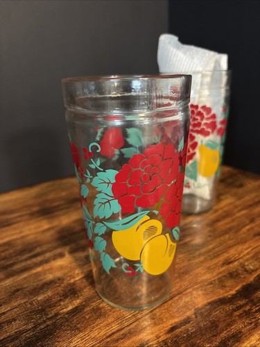 Set 2 bicchieri vintage ancoraggio con gancio fiori pesca/pera/fiore/frutta RARI - Foto 4 di 9
