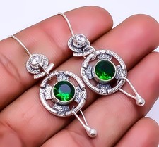 Emerald Gemstone Simulated 925 Sterling Silver Earring 1.95" E 9349 129 18