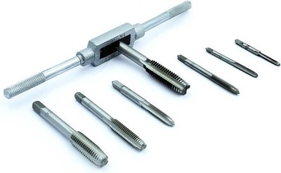 Set of 8 Pc Taps with Adjustable Tap Wrench 1/16-1/2'' for Threading