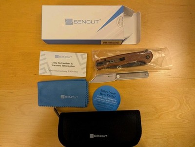 Sencut Crowley Button Lock Manual Pocket Knife D2 Steel Guibourtia Wood Flipper