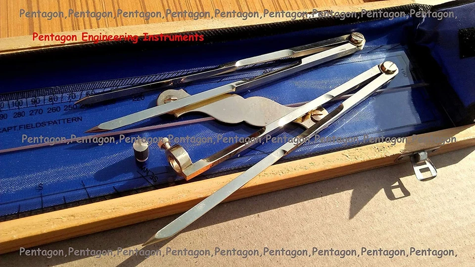 Regla Paralela Latón Divisor Lápiz Brújula Caja Madera Instrumento de Navegación Foto 3 de 3