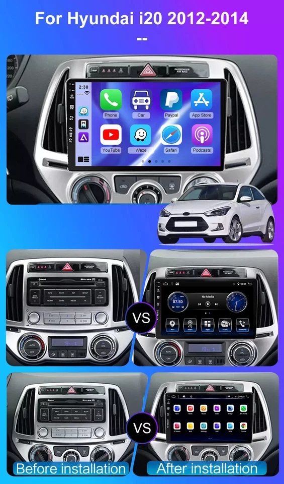 8GB-256GB FÜR HYUNDAI I20 PB 2012-2014 AUTORADIO CARPLAY GPS NAVI ANDROID 14 DAB - Bild 2 von 4