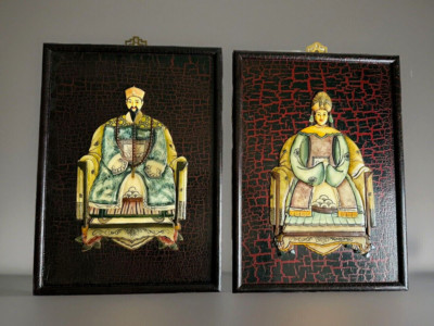 Rare Chinese Ming  Imperial Couple Stone  Inlay 2 Pc Art/Wall, Macau CPC