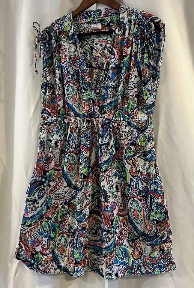 Lauren Ralph Lauren Swimsuit Paisley Tropical Multi Color Dress Cover-Up Cotton - Image 2 of 4