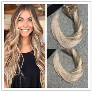 European Remy Clip In Human Hair Extensions Ombre Balayage