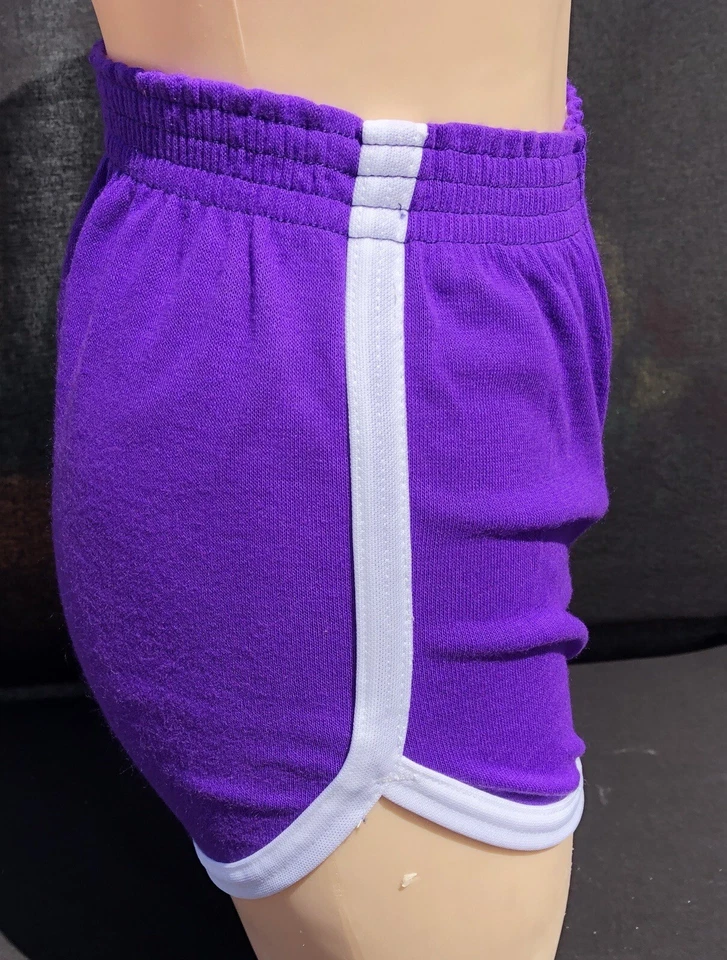 Vintage Small Gym Shorts Purple/White Dodger NWOT 70s 80s Unisex Dolphin Orlon - Image 3 of 4