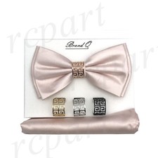 New formal Men's micro fiber Pre-tied Bow Tie  Hankie light pink  4 rings