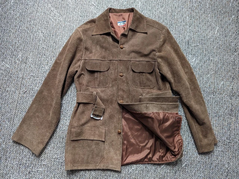 vintage NORFOLK belted SUEDE cowhide leather 40R brown WESTERN sherlock coat - Image 2 of 4