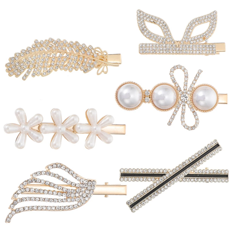 Pinzas para el cabello de perlas con flores de garra para el cabello de cocodrilo de lujo pasador de estrás Foto 2 de 4