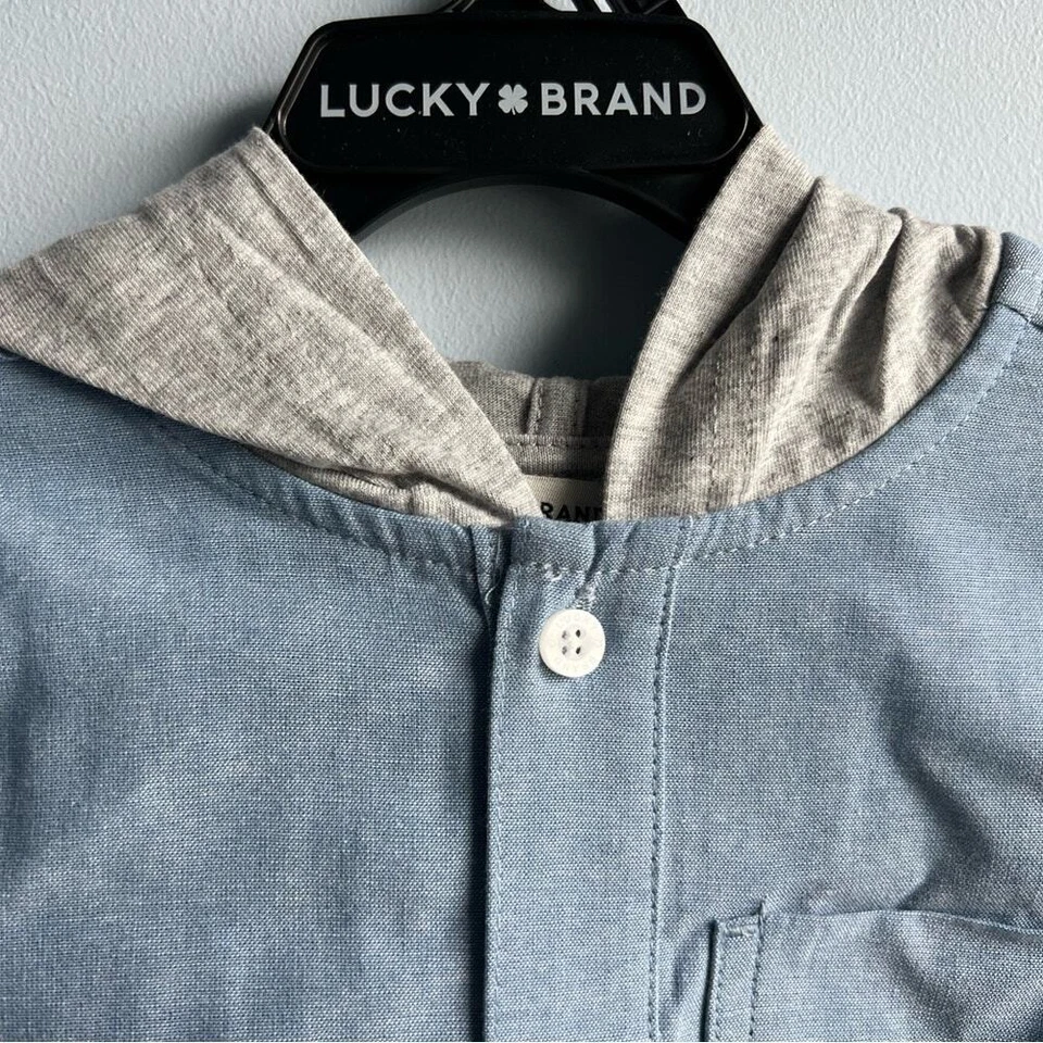 Lucky Brand Boys Hooded Blue Woven Shirt - Image 2 of 4
