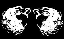 Catfish - Fishing Two White Vinyl Decal Car Truck Windows Laptop Notebook Tablet