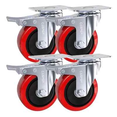 CASPERI 4 X Heavy Duty Double Bearing Braked 100mm Swivel Castor Wheel Trolley 700 Kg